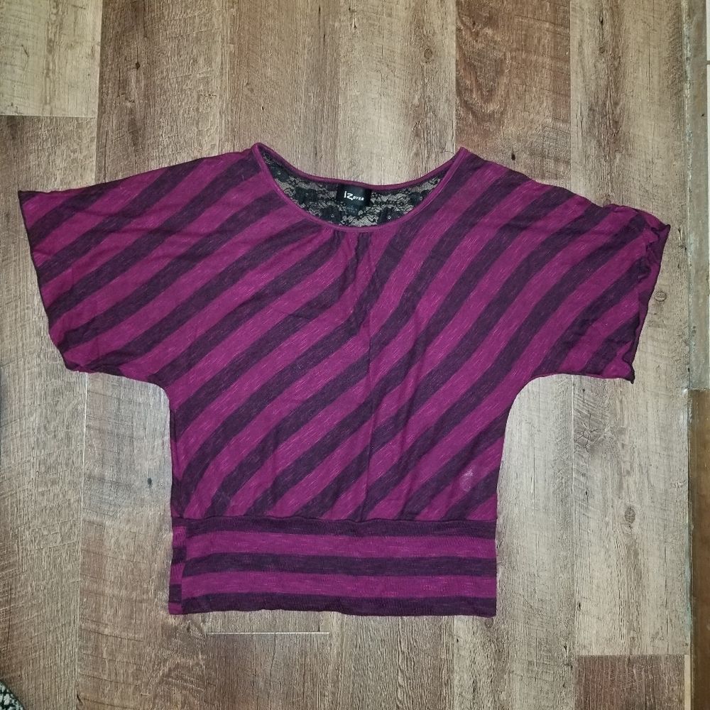 Iz Byer Striped Dolman Top with Lace Accents Large